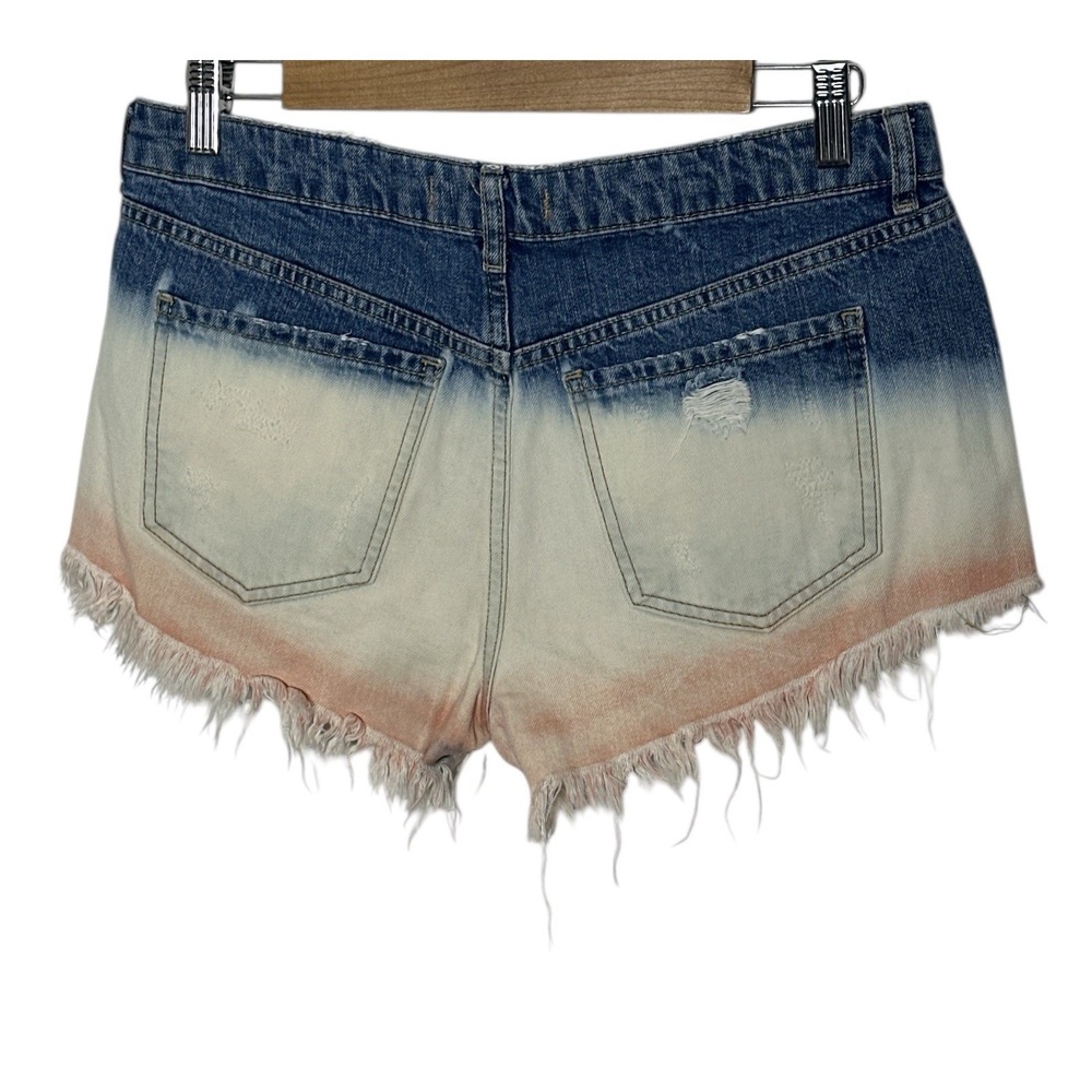Free People Jean Shorts Women's 27 Cut Off Denim‎ Distressed Blue Acid Dip Dyed - Picture 2 of 7